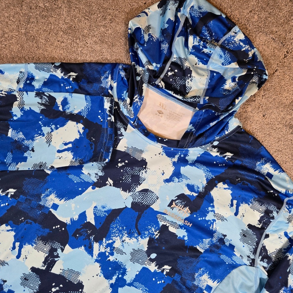 Bassdash Blue Camo 50 SPF Long Sleeve Hooded T-Shirt Mens 3XL